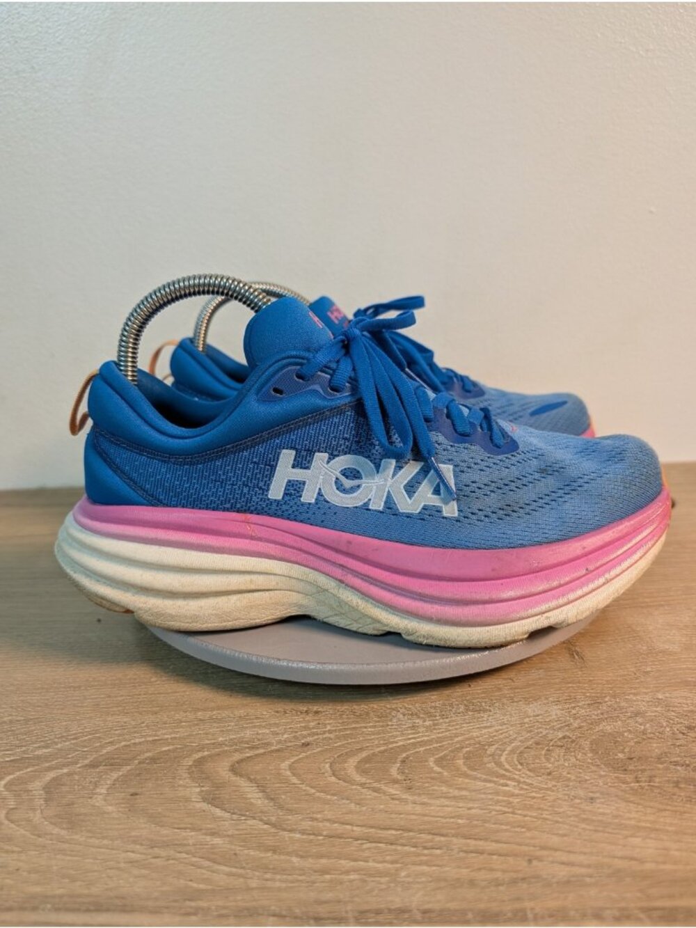 Hoka One One Bondi 8 Women 8.5 B Blue Pink White Running Shoes Comfort Sneaker - Picture 5 of 11